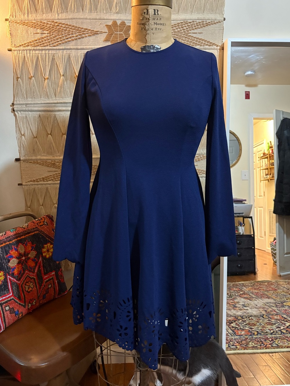 Vintage Navy Dress With Eyelet Detail